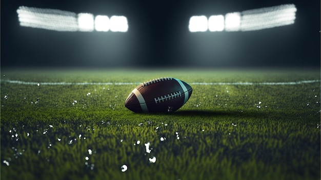 a football on a field with the words football on the back.