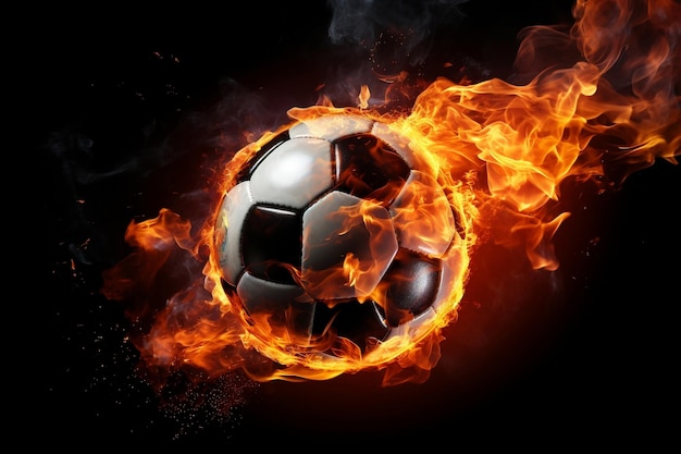 Football on Fire against a Black Background Generative AI