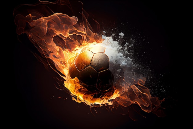 Футбол в огне летит на ярком фоне Сгенерировать Ai