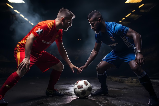 Foto calcio futsal palla e uomo squadra calcio indoor palazzetto dello sport squadra a contro squadra b rossa e gialla
