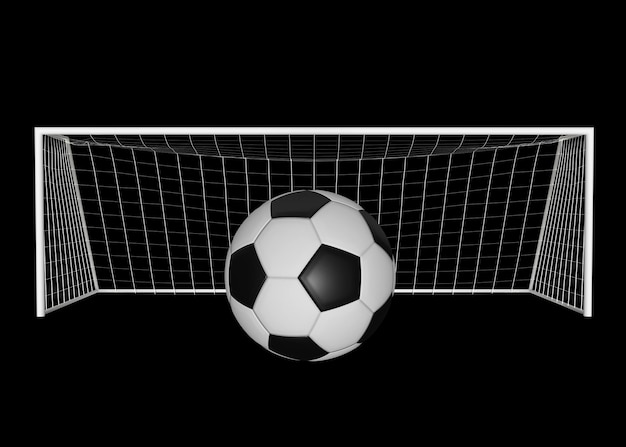 Photo football goal and soccer ball isolated on black background 3d render