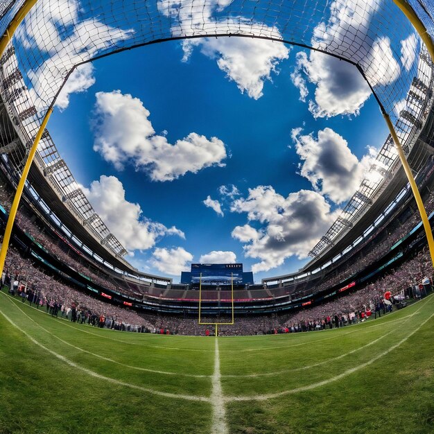 Football goal at the stadium with green grass