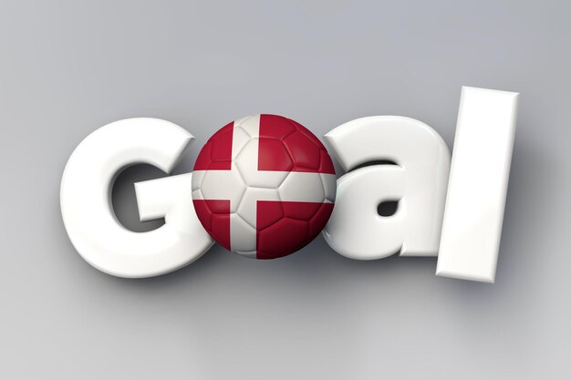 Football goal with a denmark flag soccer ball 3D Rendering