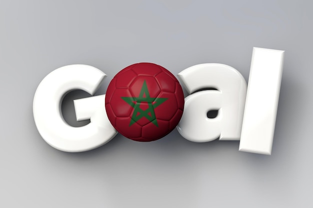 Football goal with a Morocco flag soccer ball 3D Rendering