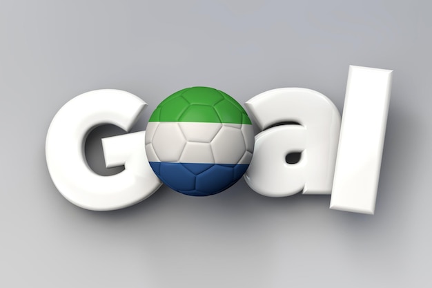 Футбольные ворота с футбольным мячом под флагом Сьерра-Леоне 3D рендеринг