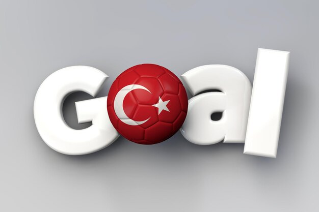 トルコの旗のサッカーボールの3Dレンダリングでサッカーゴール