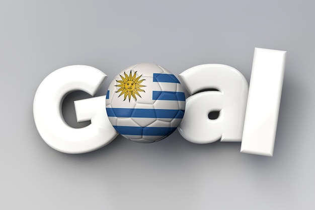 Football goal with a uruguay flag soccer ball 3d rendering