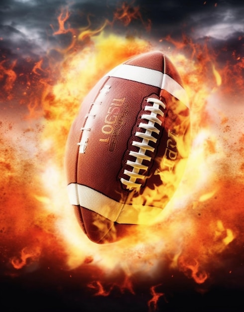 A football is burning on fire with the word logi on it.