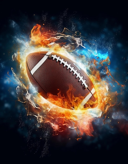 Photo a football is burning in a fire and the word football is on the bottom.