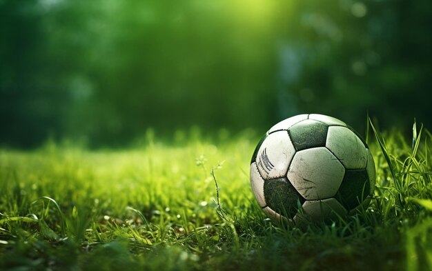 Football juicy green grass and soccer ball