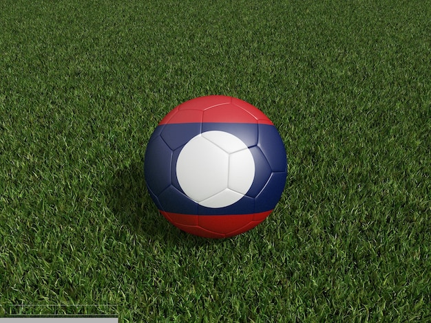 Football in Laos flag on green grass 3d rendering