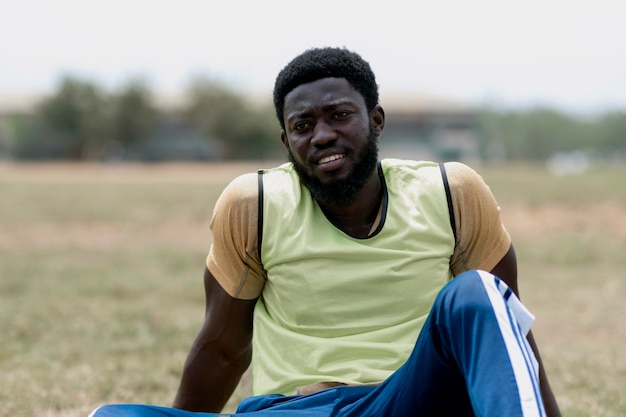 Football player on break