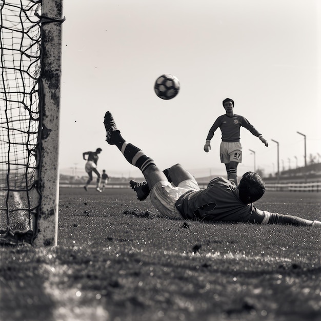 Football player playing like acrobate