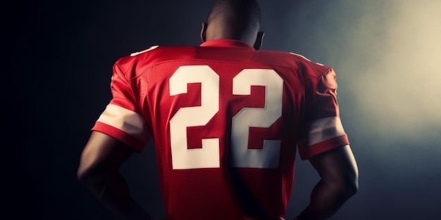 A football player wearing a red jersey with the number 22 on it.