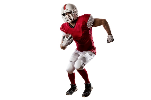 Football Player with a red uniform Running on white