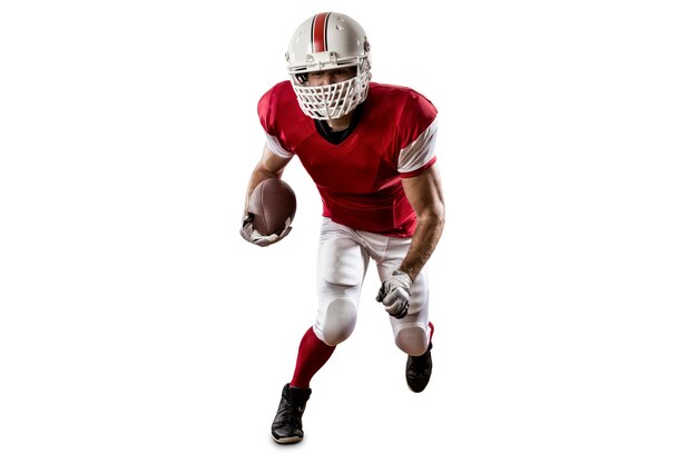 Football Player with a red uniform Running on white