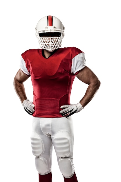 白地に赤い制服のフットボール選手