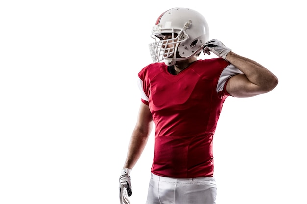 Football Player with a red uniform on white