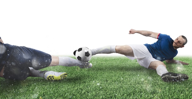 Foto scena di calcio con giocatori di calcio in competizione allo stadio