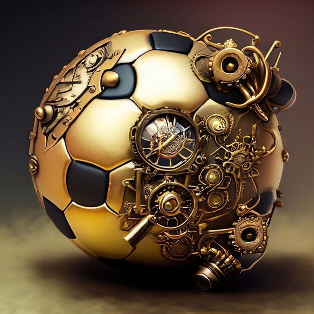 Football shaped steampunk orb with intricate detail and colors Isolated