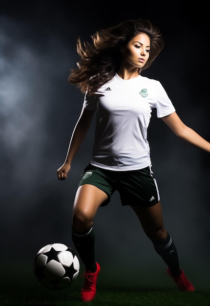 football soccer athletic Girl player in sports wear hot body shape studio shooting