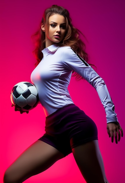 football soccer athletic Girl player in sports wear hot body shape studio shooting