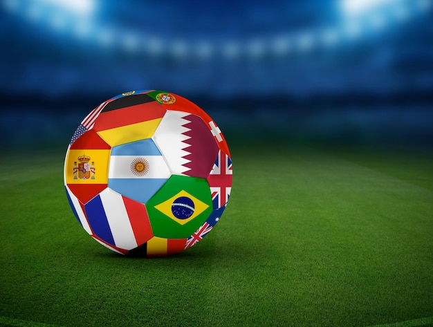 Football soccer ball with team national flags World football team flag on 3d ball