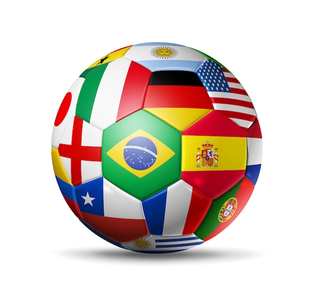 football soccer ball with world teams flags