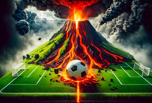 футбольное поле расположено тревожно близко к извергающемуся вулкану