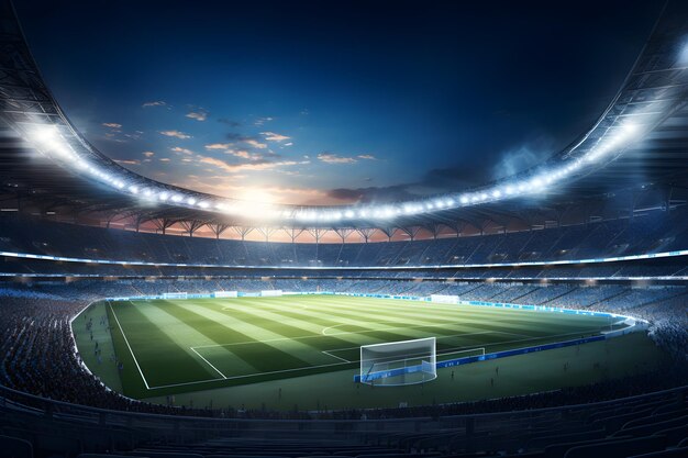 Football soccer field stadium at night and spotlight AI generate