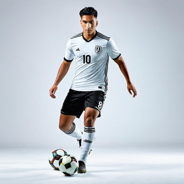 Football Soccer Palyer portrait full view ground white Background