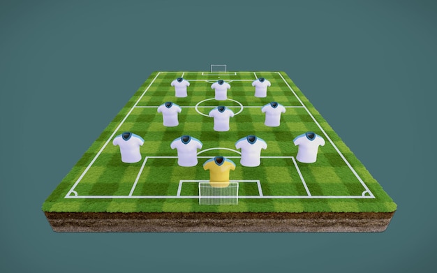 Football soccer pitch and blank football shirts with 4 3 3 formation
