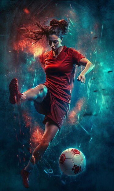 Photo football soccer player woman in action isolated modern background generative ai