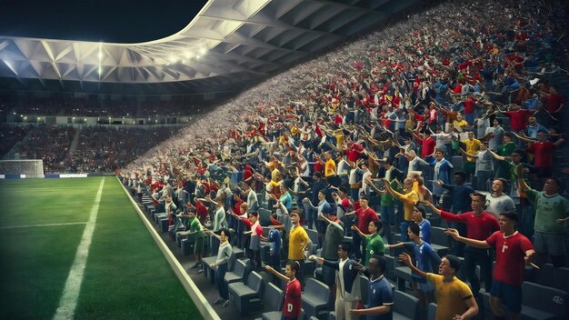 Football soccer stadium at night with audience fans 3d rendering