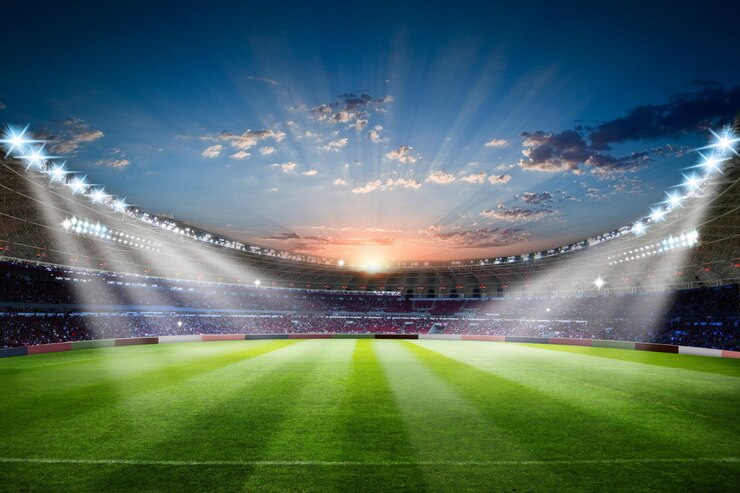 Photo football stadium 3d rendering soccer stadium with crowded field arena