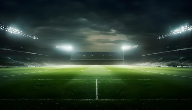 Foto stadio di calcio prima del campionato con luci intense illustrazione ai generata