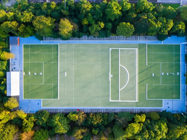 A football stadium match top view with track