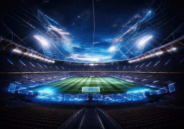 Premium AI Image | Football stadium at night soccer stadium with ...