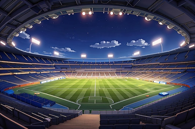 футбольный стадион ночью верхний вид футбольного стадиона ночью с огнями на 3D-рендеринге
