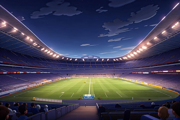 футбольный стадион ночью верхний вид футбольного стадиона ночью с огнями на 3D-рендеринге
