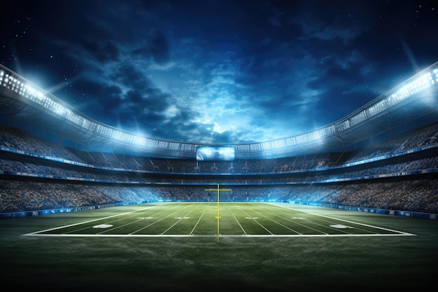 Photo football stadium at night with green field and lights 3d rendering american football stadium in lights and flashes ai generated