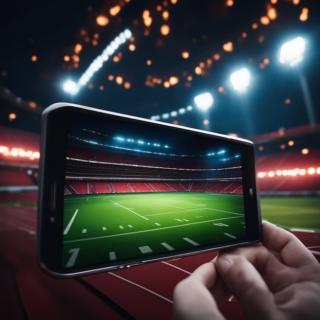 Football stadium night with sport light background generated AI