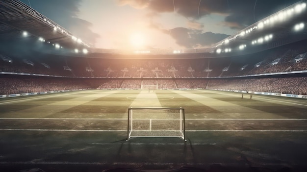 Football stadium spot view and fans on background Digital 3D illustration for sport Generative AI