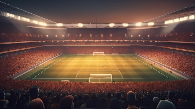 Football stadium spot view and fans on background Digital 3D illustration for sport Generative AI