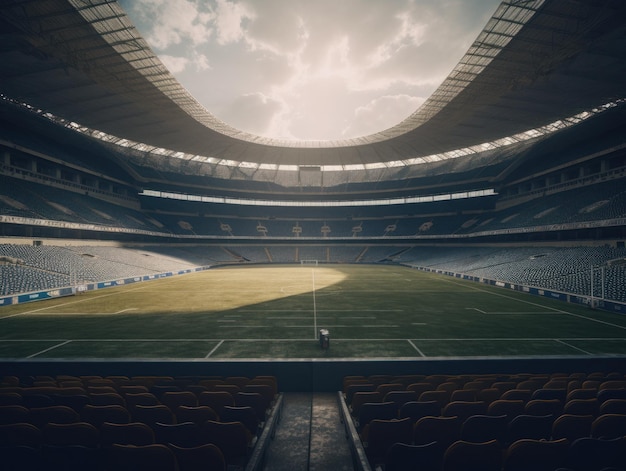 Football stadium with bright lights and seats Created with Generative AI technology