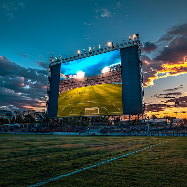 football stadium with crowd background sunset sky 3d render