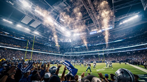 Photo a football stadium with a flag in the air