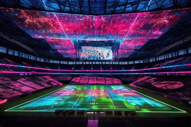 Football stadium with holographic goalposts that shift and change position illustration generative ai