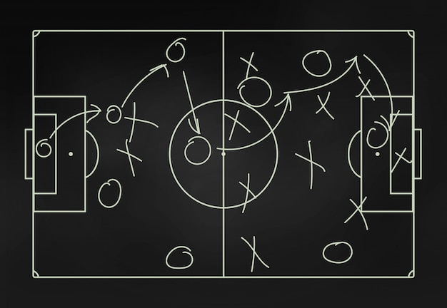 Photo football tactics on a blackboard close-up