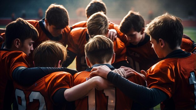 Photo football team in red uniform celebrating goal